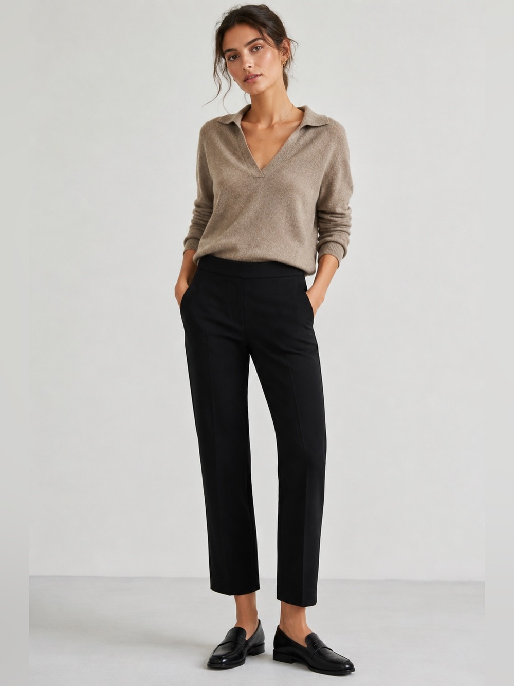 Vince Black Wool Blend Cropped Straight Leg Pants Size Small Quiet Luxury
